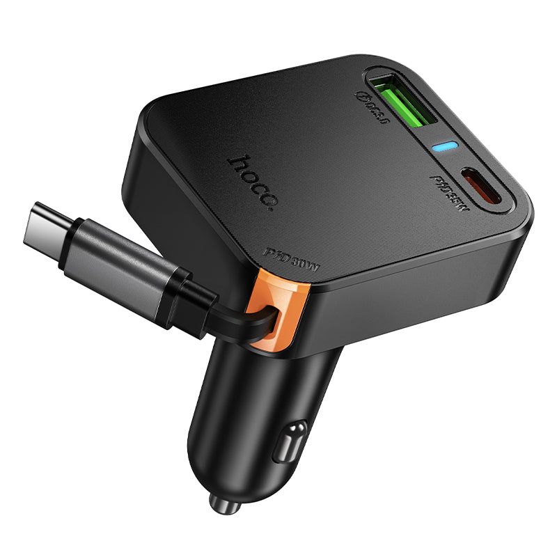 Guardian PD65W (2C1A) Car Charger with Retractable Cable