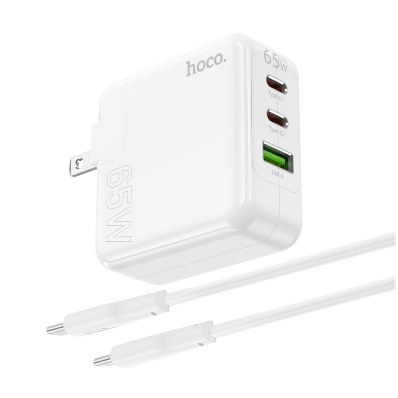 High Power GaN 65W Three Port 2x USB-C / 1x USB-A PD Fast Charger with USB-C to USB-C Cable (1 m) - SKmobile Canada