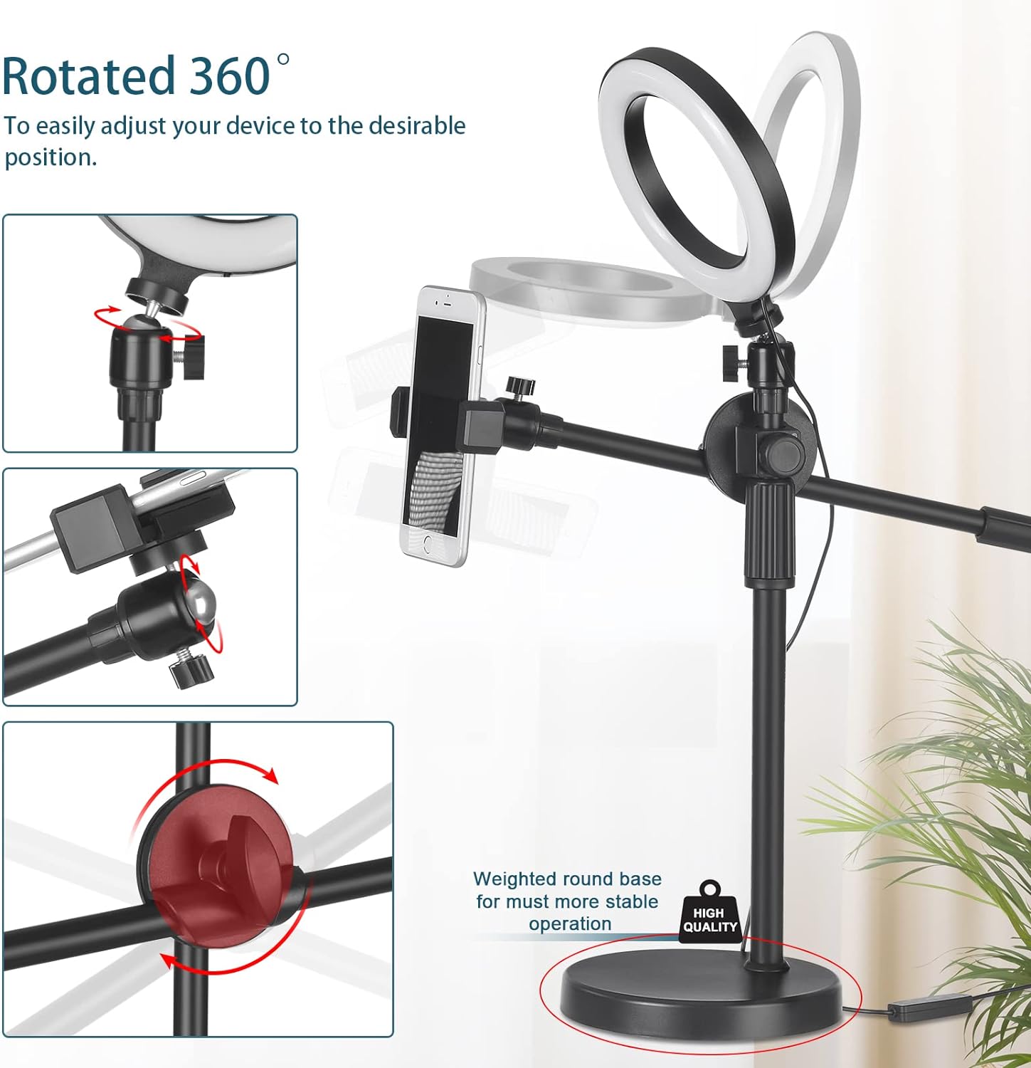 Live Stream Phone Holder with Tripod Stand and 6-inch Ring Light - SKmobile Canada