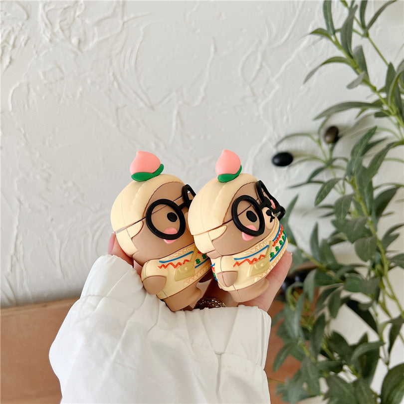 Peach Glasses Bear AirPods Case