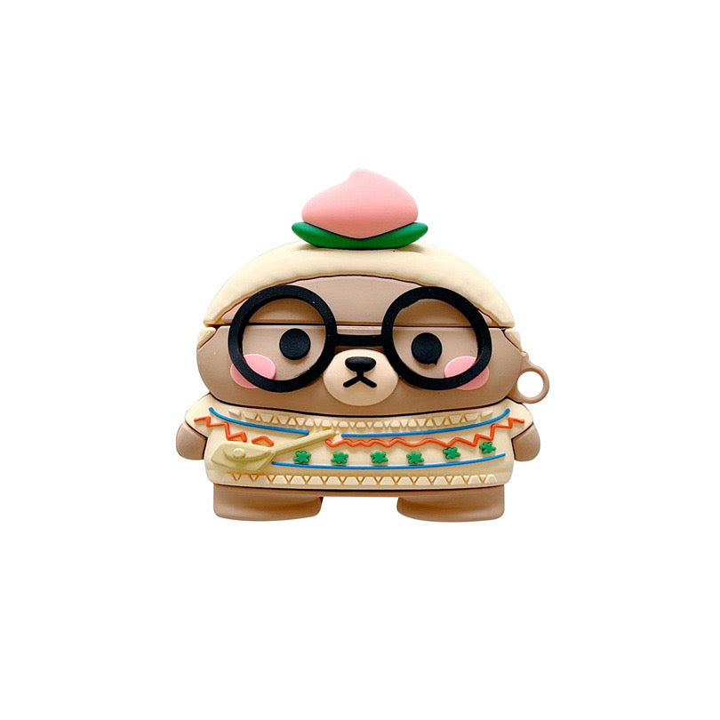 Peach Glasses Bear AirPods Case