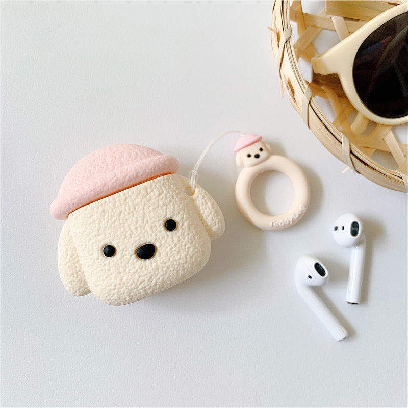 Pink Hat Teddy Dog AirPods Case