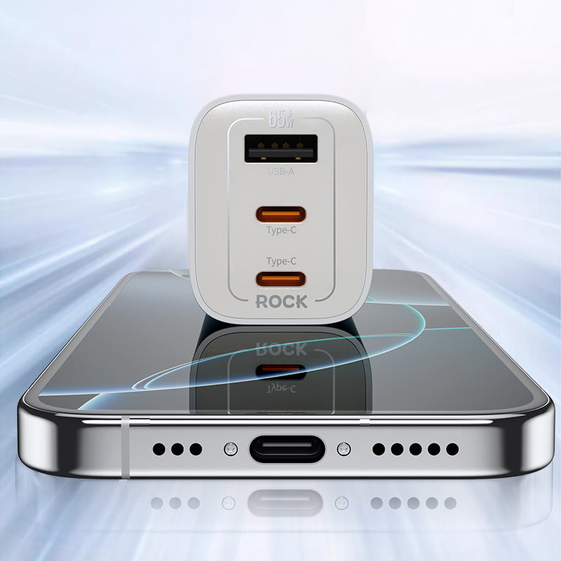 65W GaN Fast Wall Charger 3 Port Foldable USB-C Laptop Power Adapter