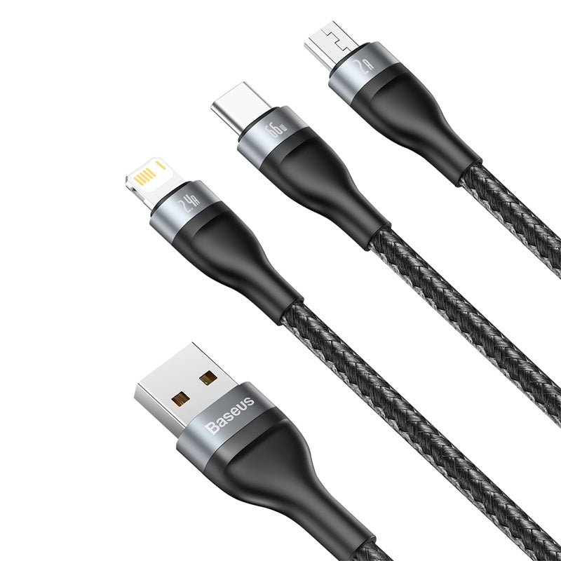 Baseus 3 in 1 USB to USB-C + Lightning + Micro-USB Charge Cable (1.2m) - SKmobile Canada