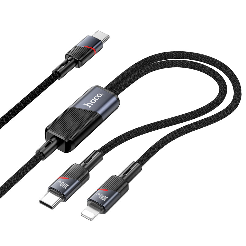 Hoco USB-C to USB-C + Lightning Braided Data Charge Cable (1.2m)