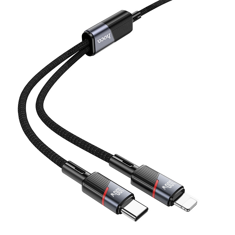 Hoco USB-C to USB-C + Lightning Braided Data Charge Cable (1.2m)