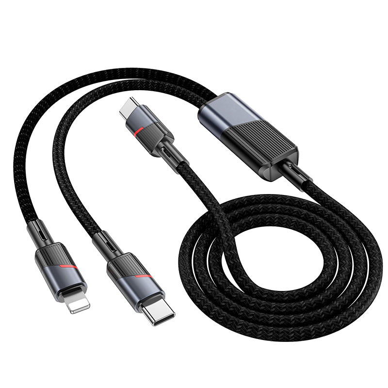 Hoco USB-C to USB-C + Lightning Braided Data Charge Cable (1.2m)