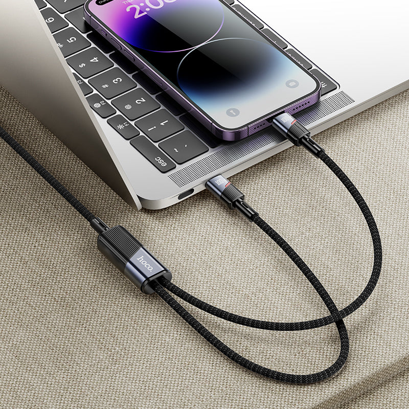 Hoco USB-C to USB-C + Lightning Braided Data Charge Cable (1.2m)