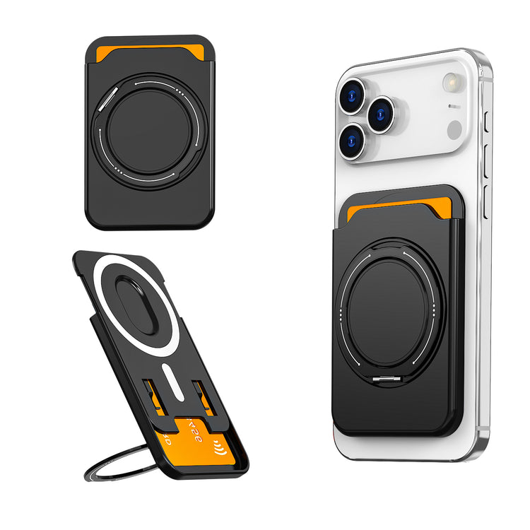 Magnetic Phone Wallet Card Holder with Built-In 360-Degree Ring Stand