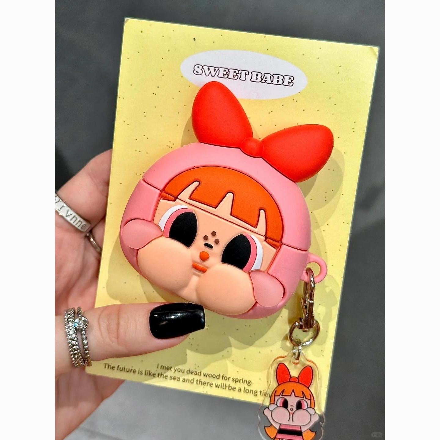 Cute Pink Girl with Red Bow AirPods Case