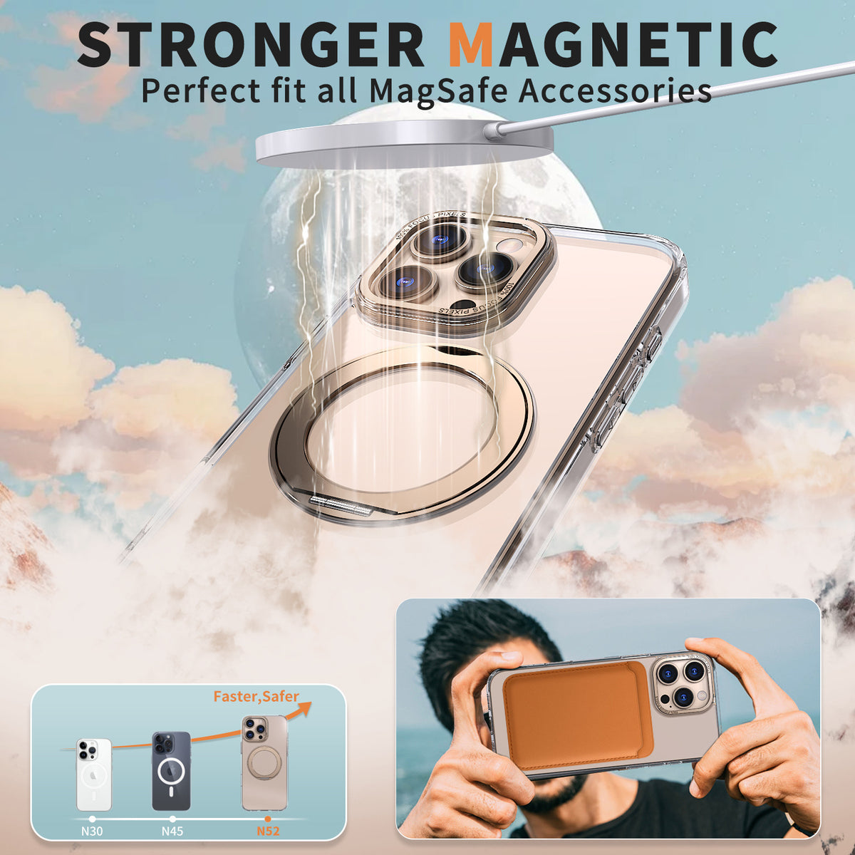 Magnetic Frosted Finish Phone Case with 360° Rotatable Ring Stand for iPhone