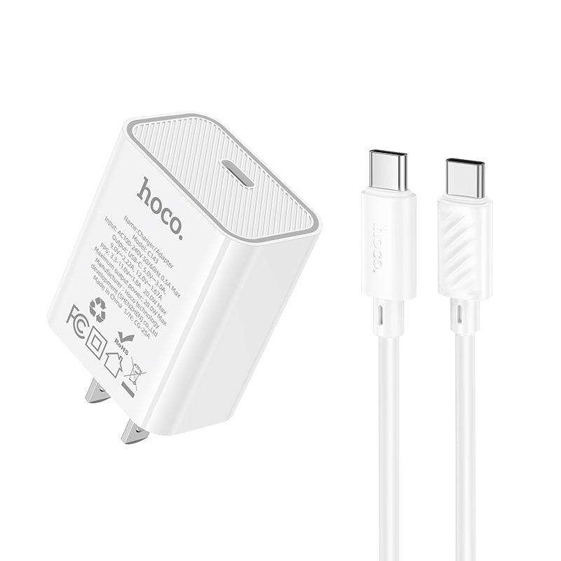 20W USB-C Fast Charger Wall Adapter Set with USB-C to USB-C Cable (1m)
