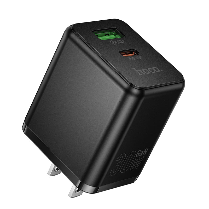 30W Dual Port USB-C and USB-A GaN Fast Wall Charger Adapter