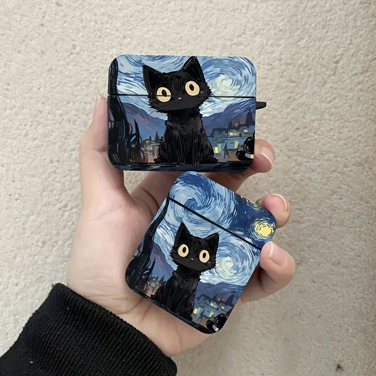 Black Cat Night Painting AirPods Case