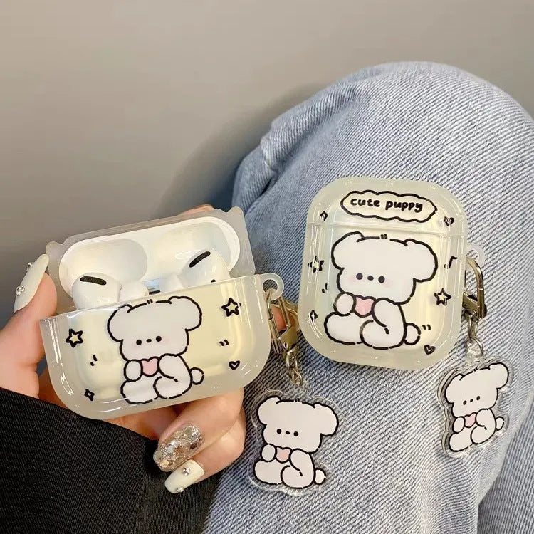 Pink Heart White Puppy AirPods Case