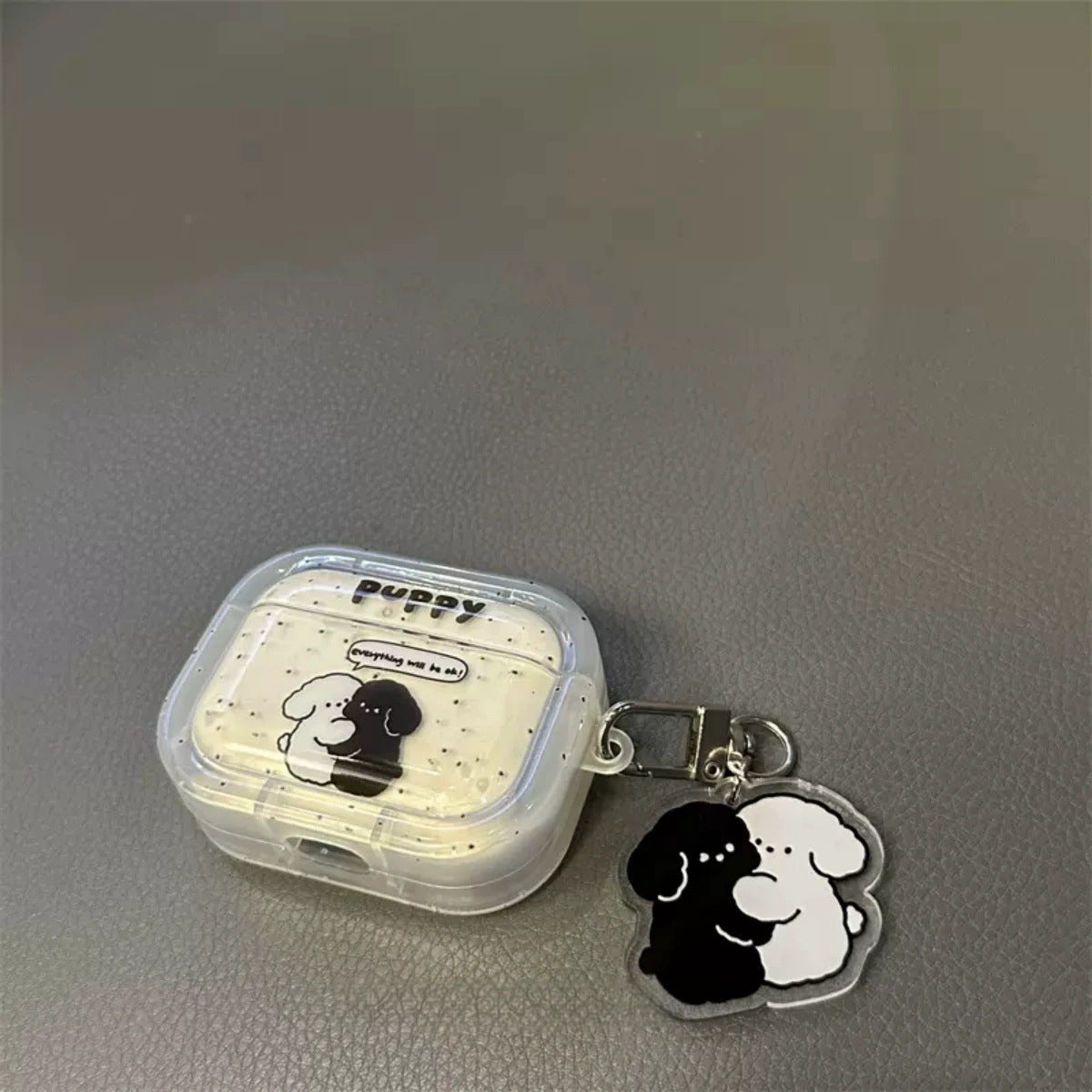 White Black Hugging Puppy AirPods Case