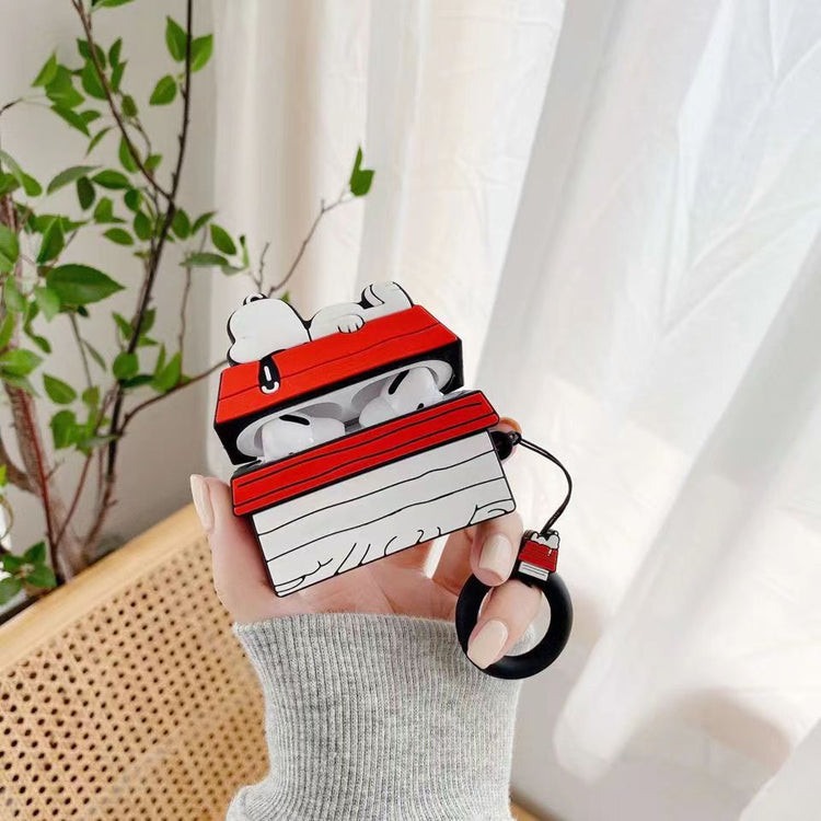 Snoopy Sleeping on Red Doghouse AirPods Case