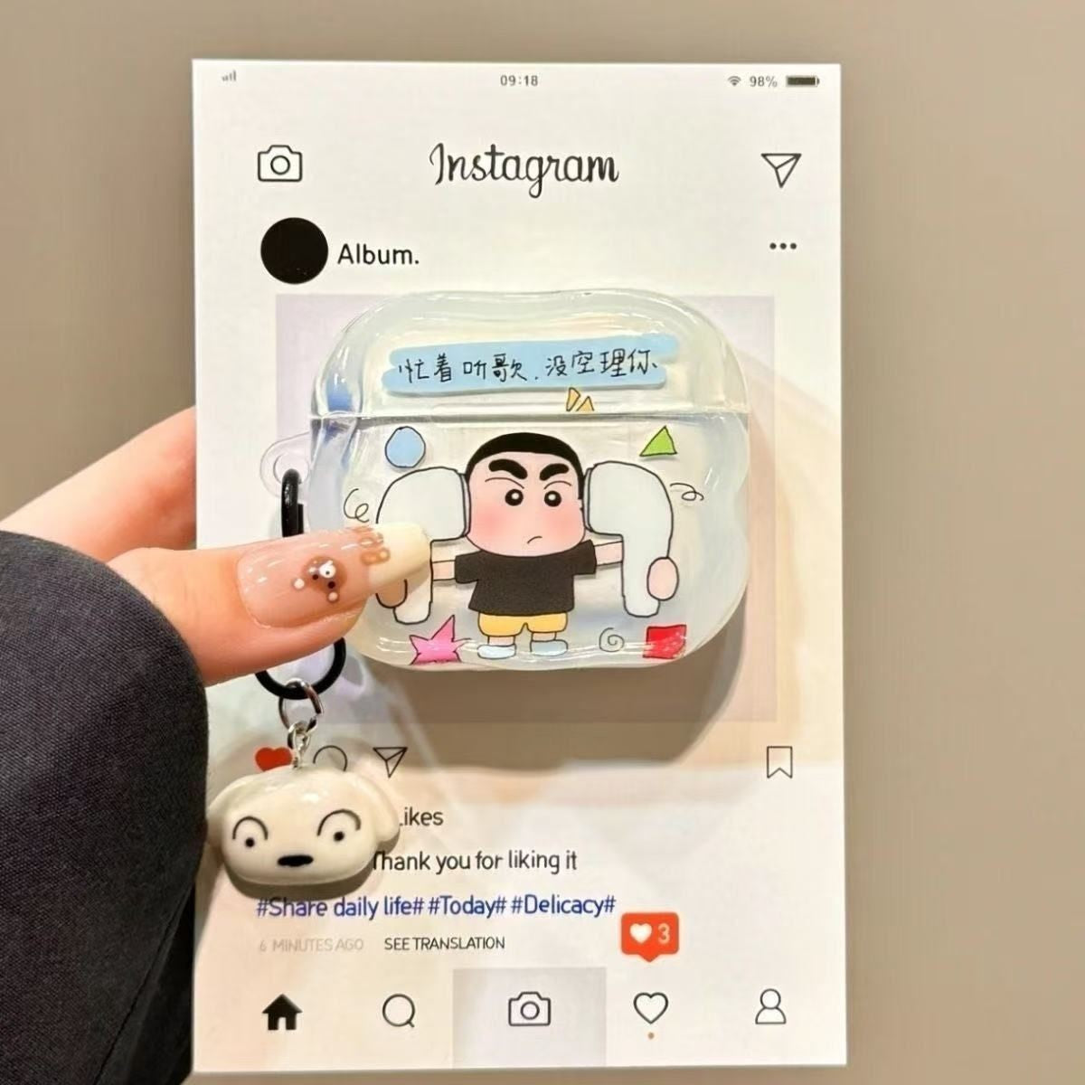 Crayon Shin-Chan & Shiro Dog Charm AirPods Case