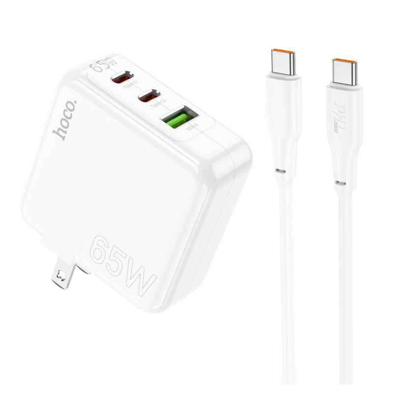 High Power GaN 65W Three Port 2x USB-C / 1x USB-A PD Fast Charger with USB-C to USB-C Cable (1 m) - SKmobile Canada