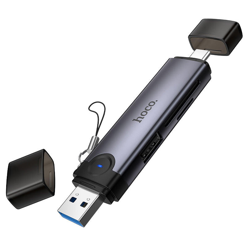 USB-A and USB-C 3-in-1 Multi-Function Memory Card Reader with Dual Connectors