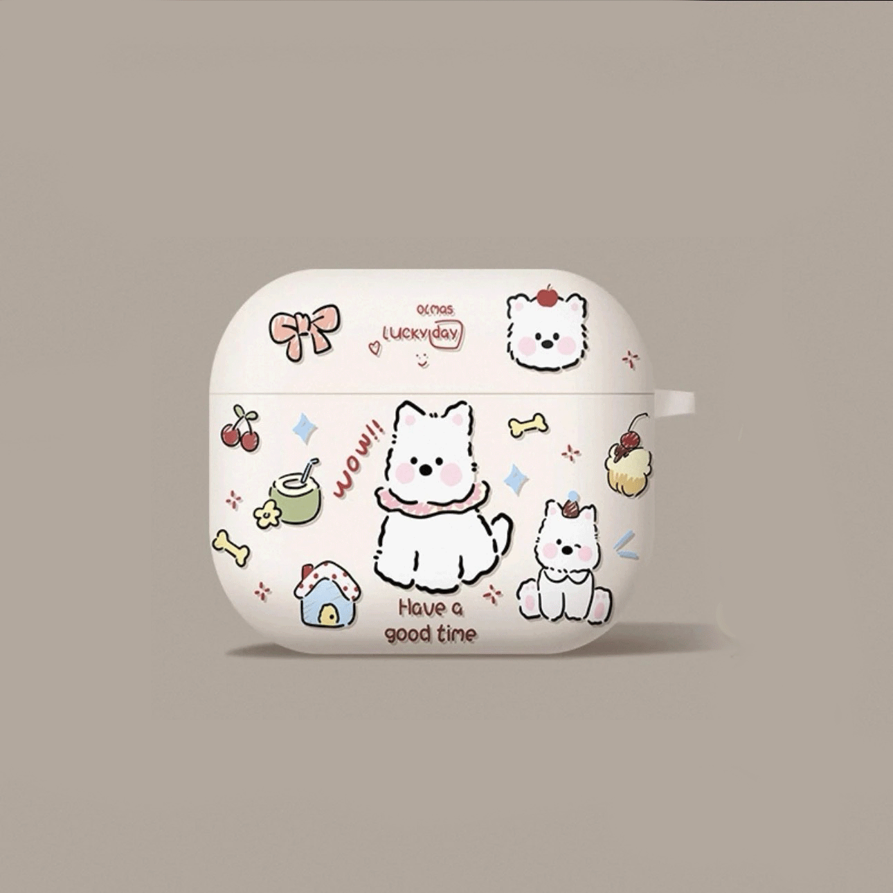 Kawaii White Puppy Dog AirPods Case
