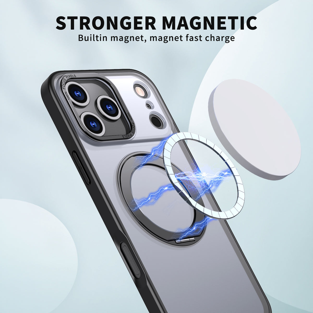 Magnetic Frosted Finish Phone Case with 360° Rotatable Ring Stand for iPhone
