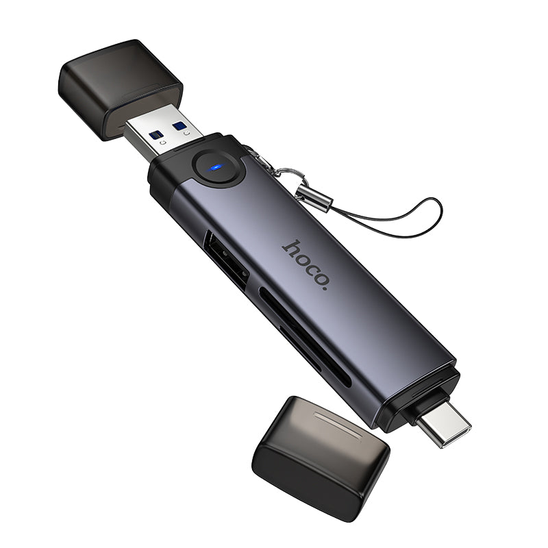 USB-A and USB-C 3-in-1 Multi-Function Memory Card Reader with Dual Connectors
