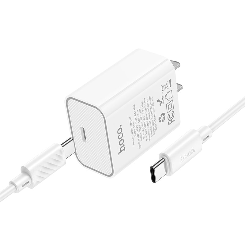20W USB-C Fast Charger Wall Adapter Set with USB-C to USB-C Cable (1m)