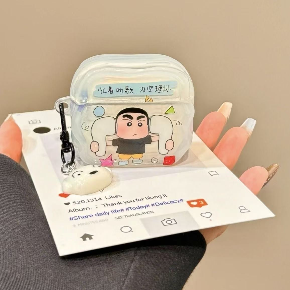 Crayon Shin-Chan & Shiro Dog Charm AirPods Case
