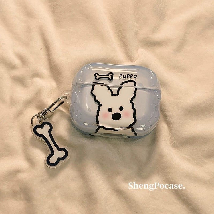 White Puppy & Bone Charm AirPods Case