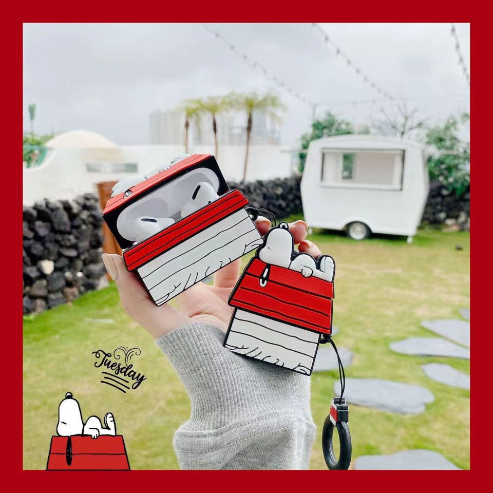 Snoopy Sleeping on Red Doghouse AirPods Case