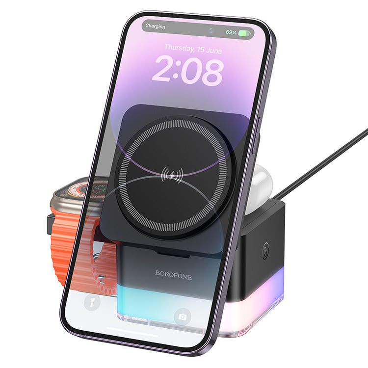 Folding 3 in 1 Magnetic Wireless Fast Charger Square Travel Stand