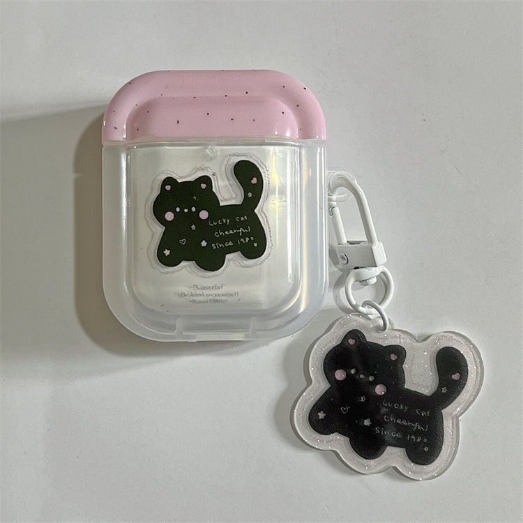 Pink White and Black Cat AirPods Case