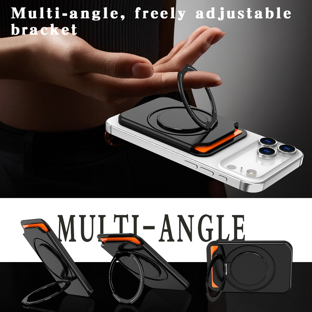 Magnetic Phone Wallet Card Holder with Built-In 360-Degree Ring Stand