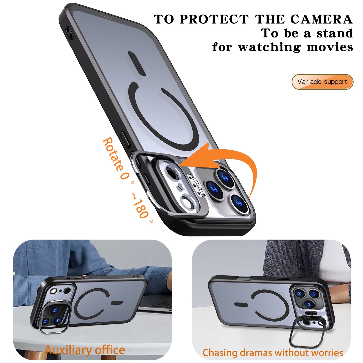 Magnetic Matte Shockproof Case with Folding Camera Lens Kickstand for iPhone 18 / 17 Series (ALL)