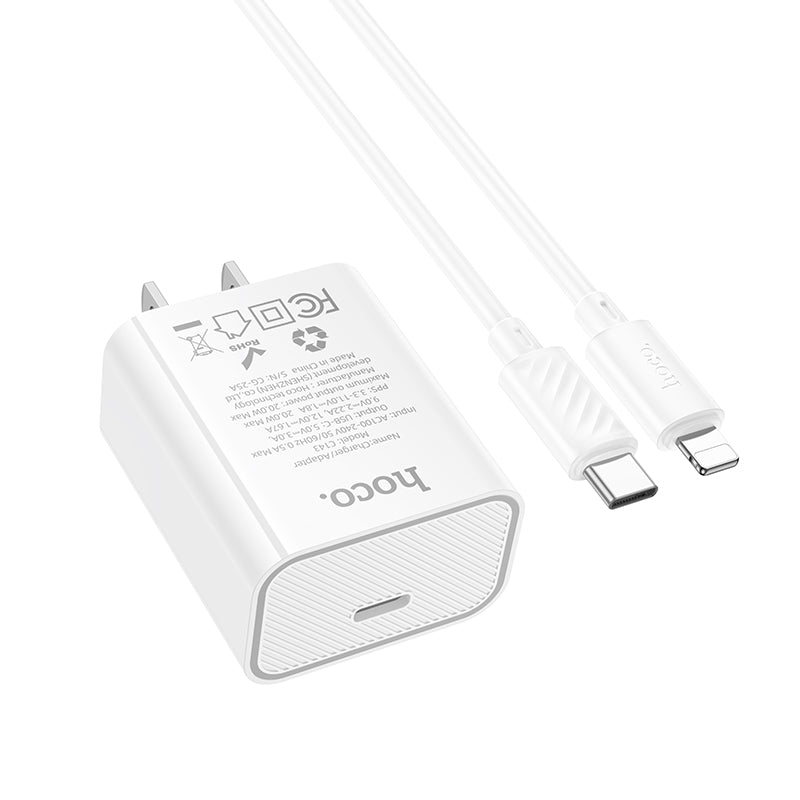 20W Power Delivery Fast Charger Block and USB-C to Lightning Charging Cable (1m)