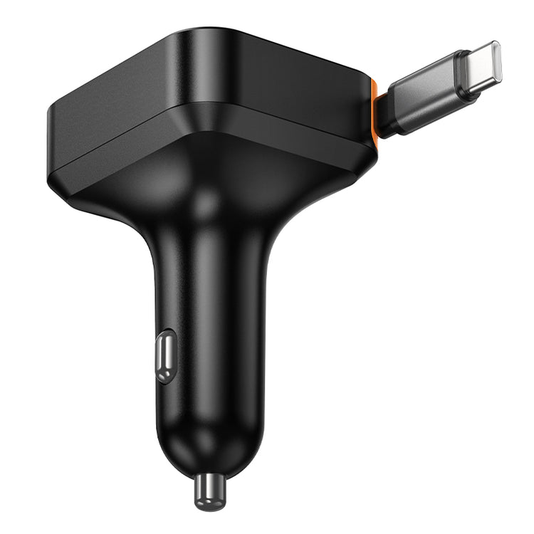 45W Car Fast Charger with 30W Retractable USB-C Cable and USB-A Port
