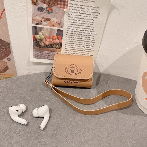 Capybara Print Faux Leather AirPods Case