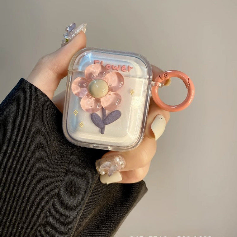 Pastel Pink 3D Floral Transparent AirPods Case