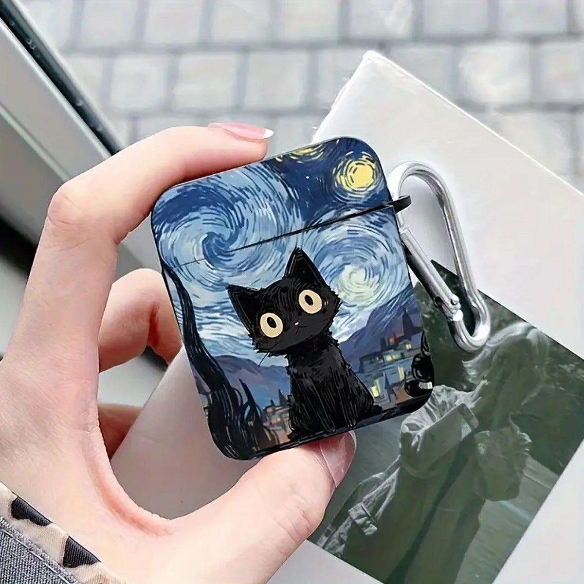 Black Cat Night Painting AirPods Case
