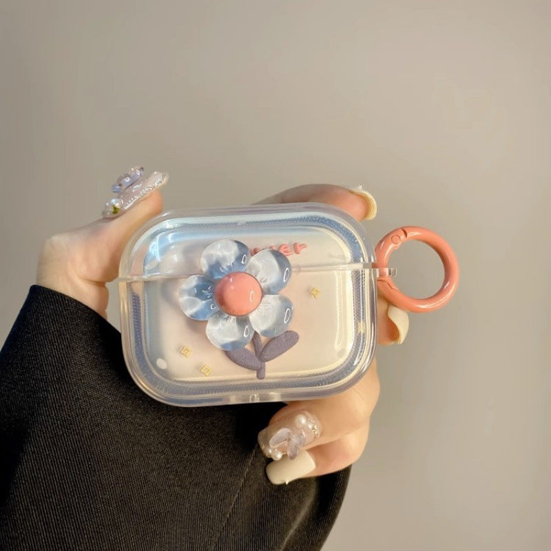Pastel Blue 3D Floral Transparent AirPods Case