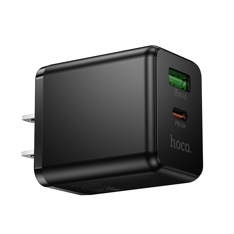 30W Dual Port USB-C and USB-A GaN Fast Wall Charger Adapter