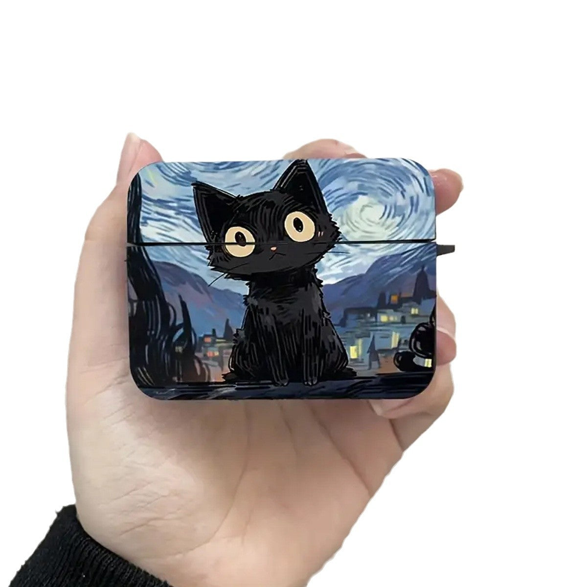 Black Cat Night Painting AirPods Case