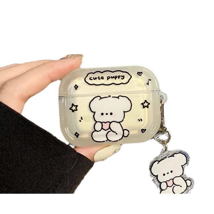 Pink Heart White Puppy AirPods Case