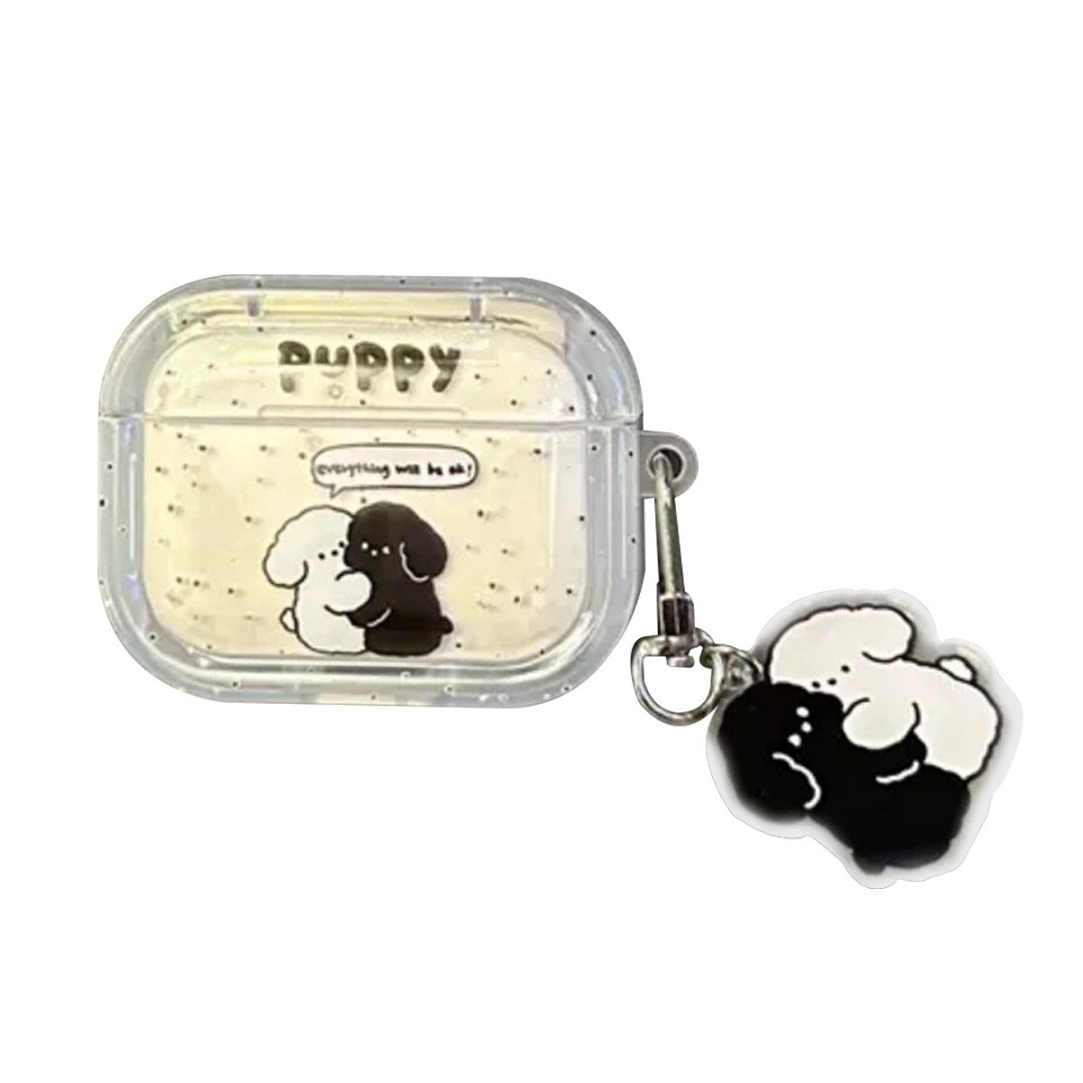 White Black Hugging Puppy AirPods Case