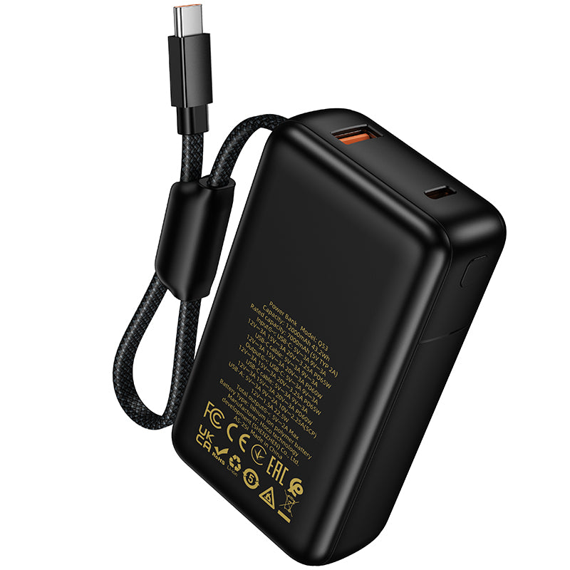 65W Fast Charging Portable Power Bank with Built-in Cable (12000mAh)