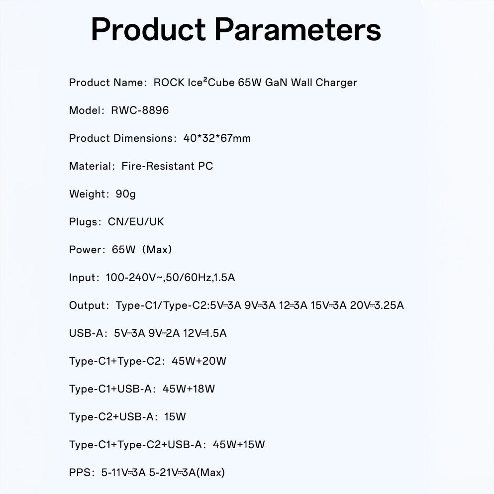 Ice Cube 65W GAN Wall Charger