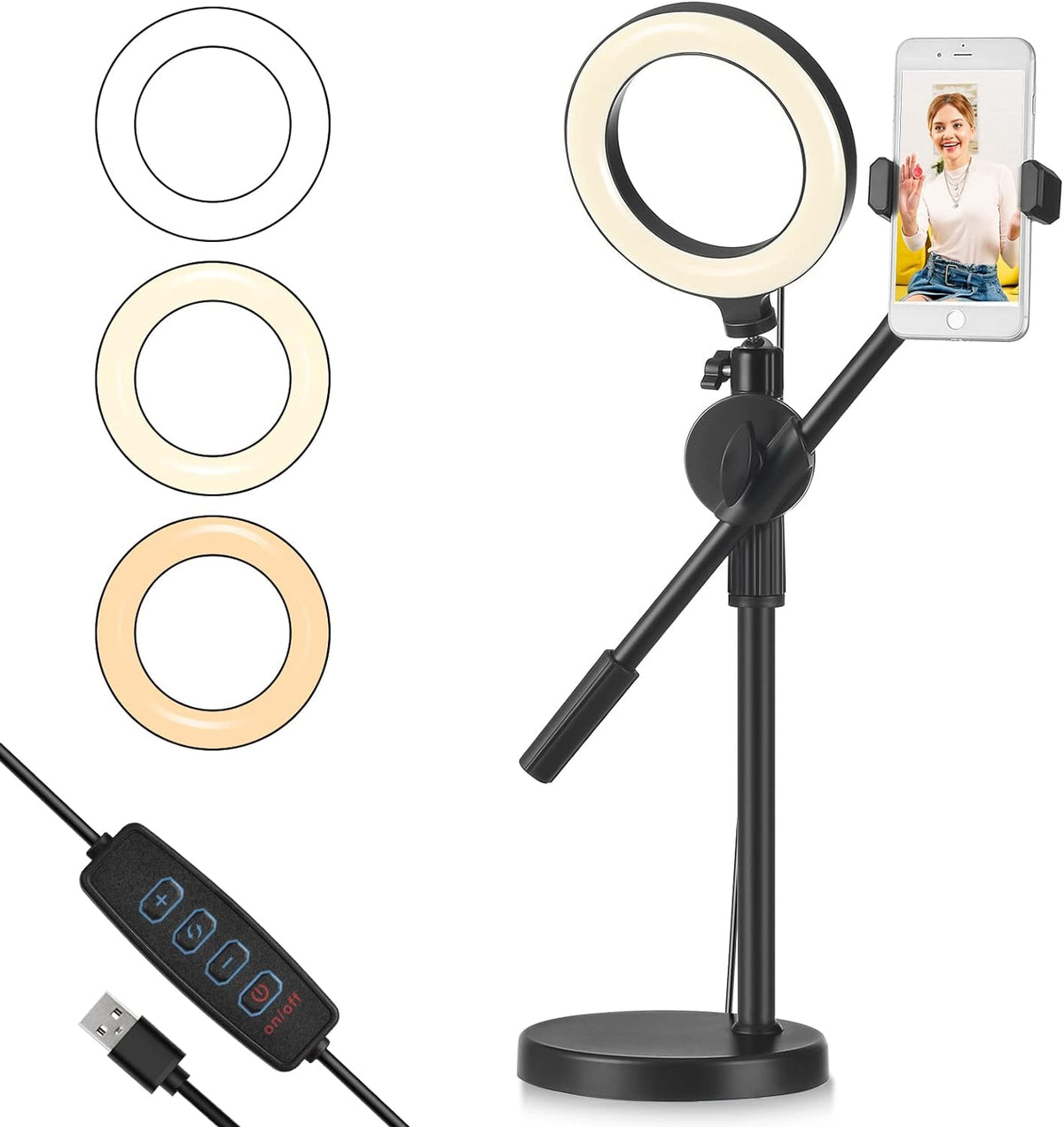 Phone Holder Tripod with Ring Light (16cm)