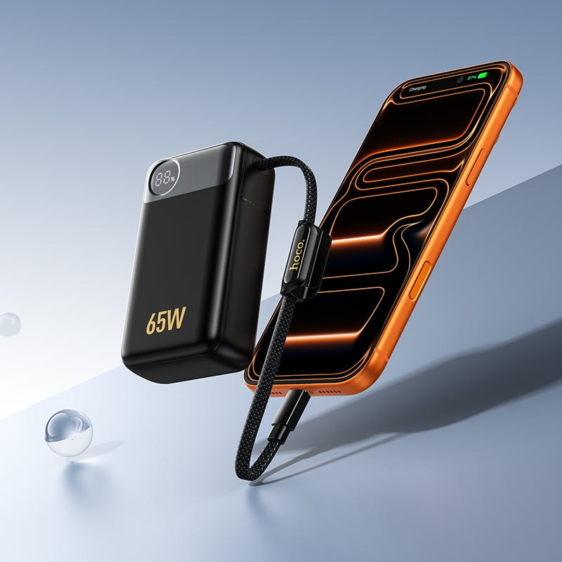 65W Fast Charging Portable Power Bank with Built-in Cable (12000mAh)