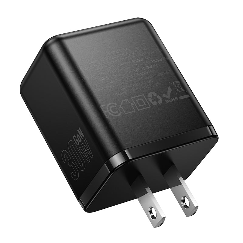 30W Dual Port USB-C and USB-A GaN Fast Wall Charger Adapter
